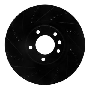 Porsche Cayenne Brake Rotor (1) - Front Left - R1 Concepts - Drilled & Slotted - Black - `08-`09